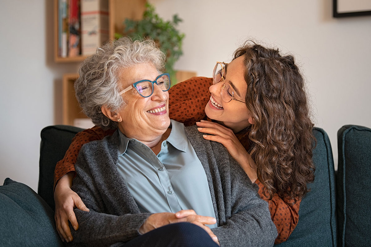 Woman visiting her grandmother