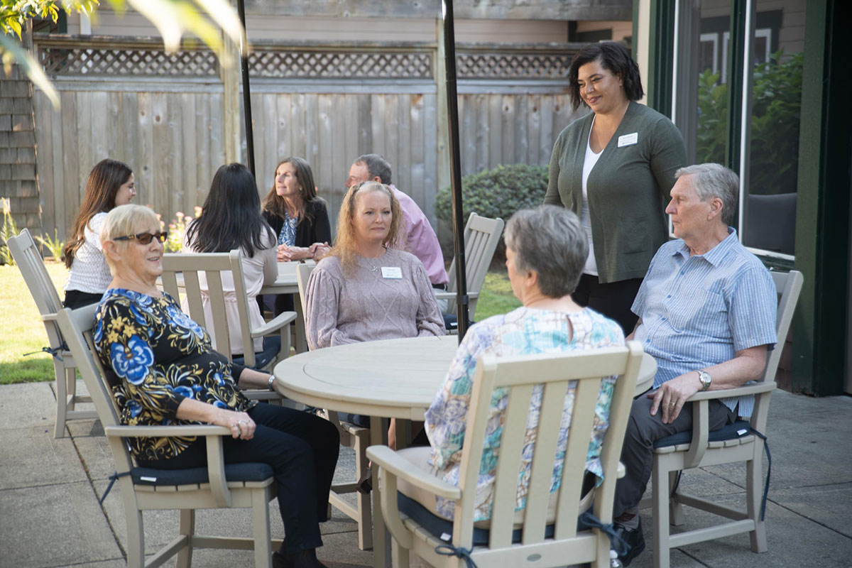 Residents sitting outside