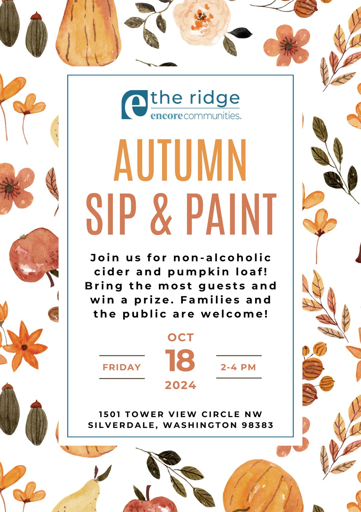 The Ridge Autumn Sip & Paint - Friday, October 18th from 2pm to 4pm