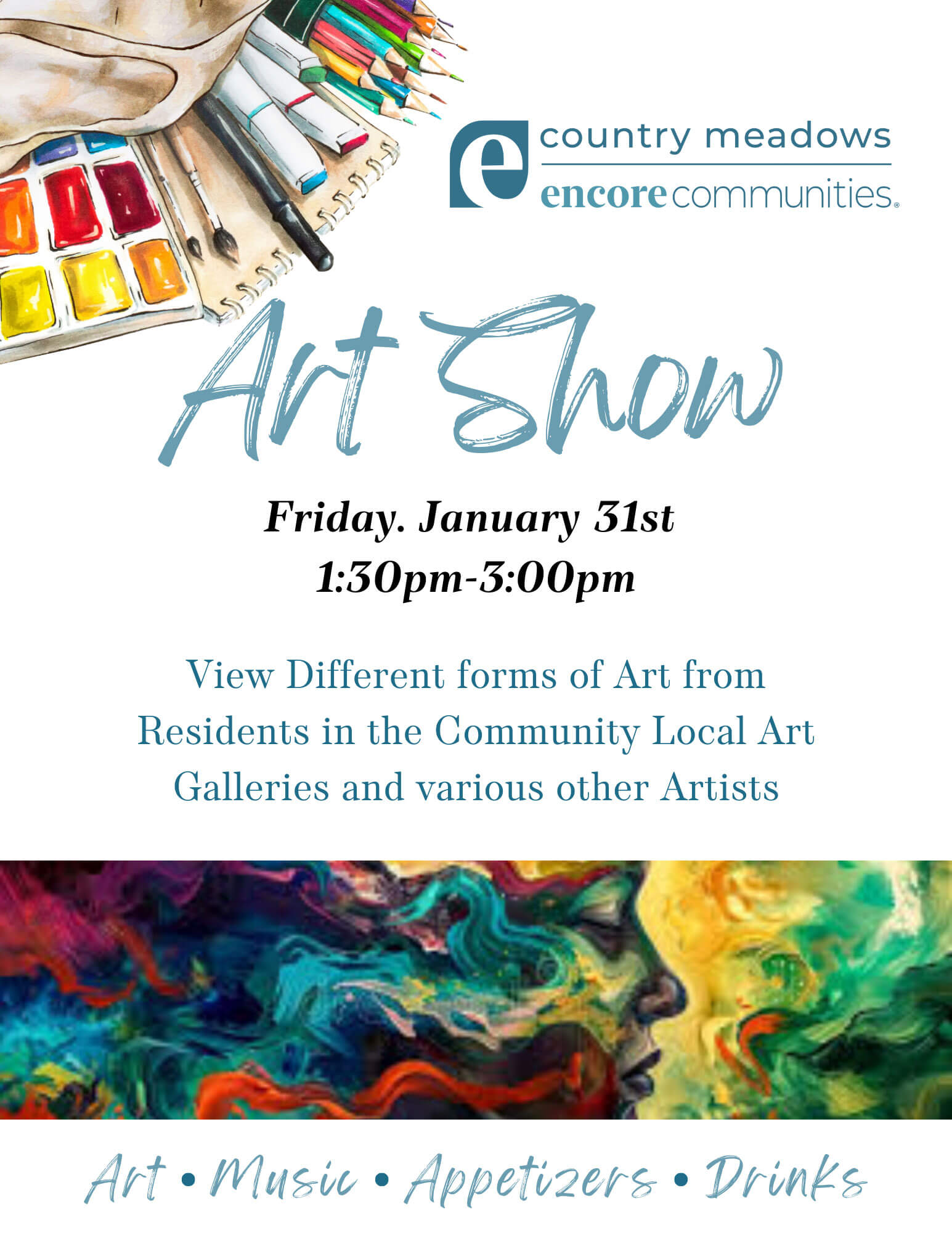 Art Show: Friday, January 31st, 1:30-3:00pm @ Country Meadows