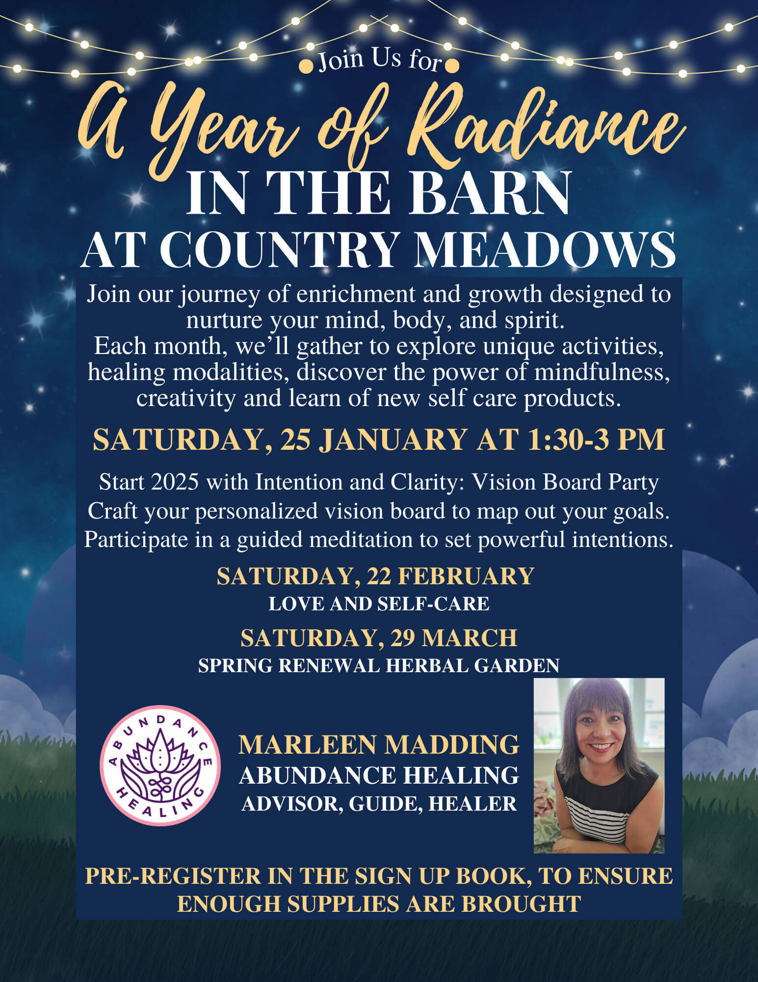 A Year of Radiance: In the Barn at Country Meadows @ Saturday, January 25th