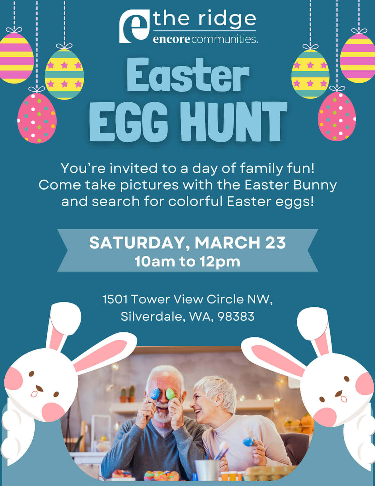 Easter Egg Hunt: You're invited to a day of family fun! Come take pictures with the Easter Bunny and search for colorful Easter eggs!